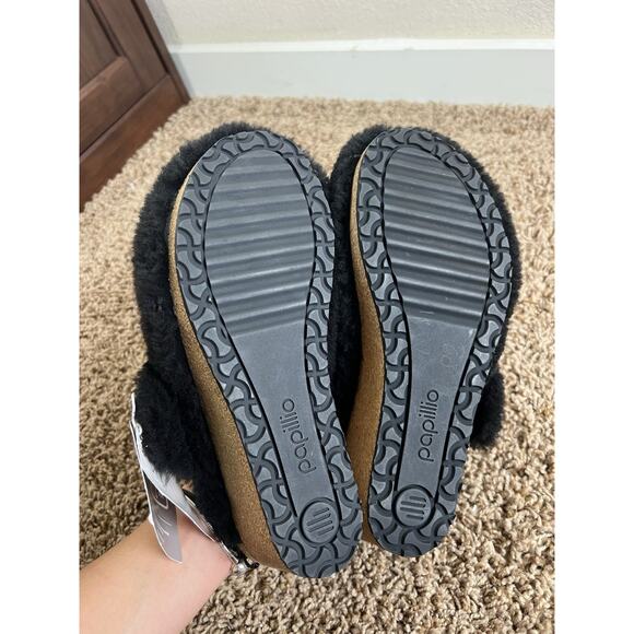 Birkenstock Papillion EU 39 US 8 Black Shearling Cork Wedge Clog Mule - Picture 6 of 13